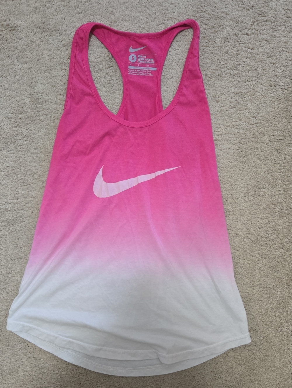 Nike Pink to White Ombre Swoosh Racerback Tank Top